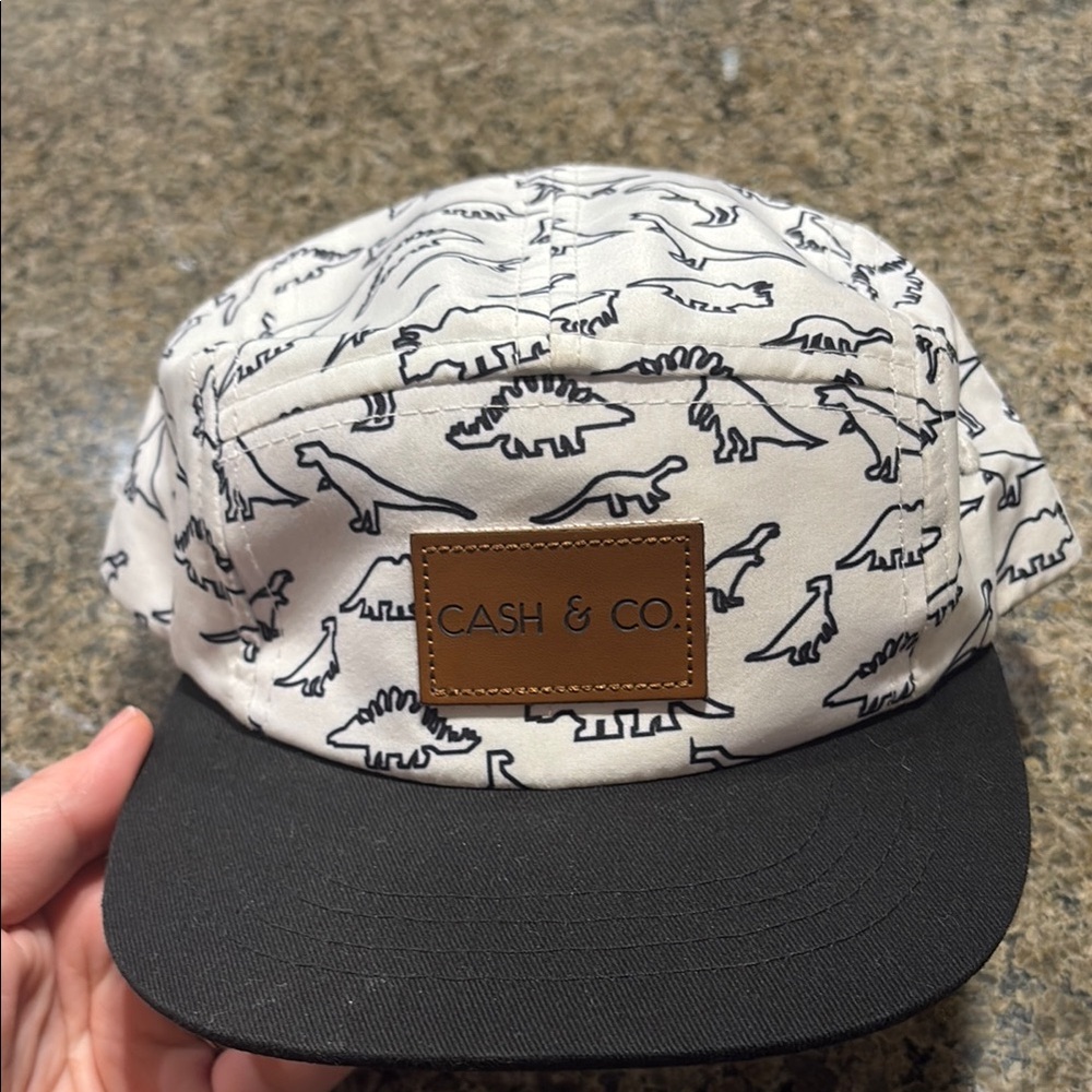 White and Black Five-Panel Hat with Patterned Design